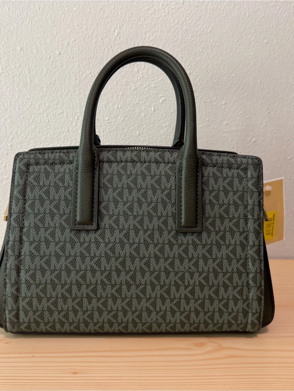Michael Kors Dark Green Signature Satchel with Gold MK Charm
